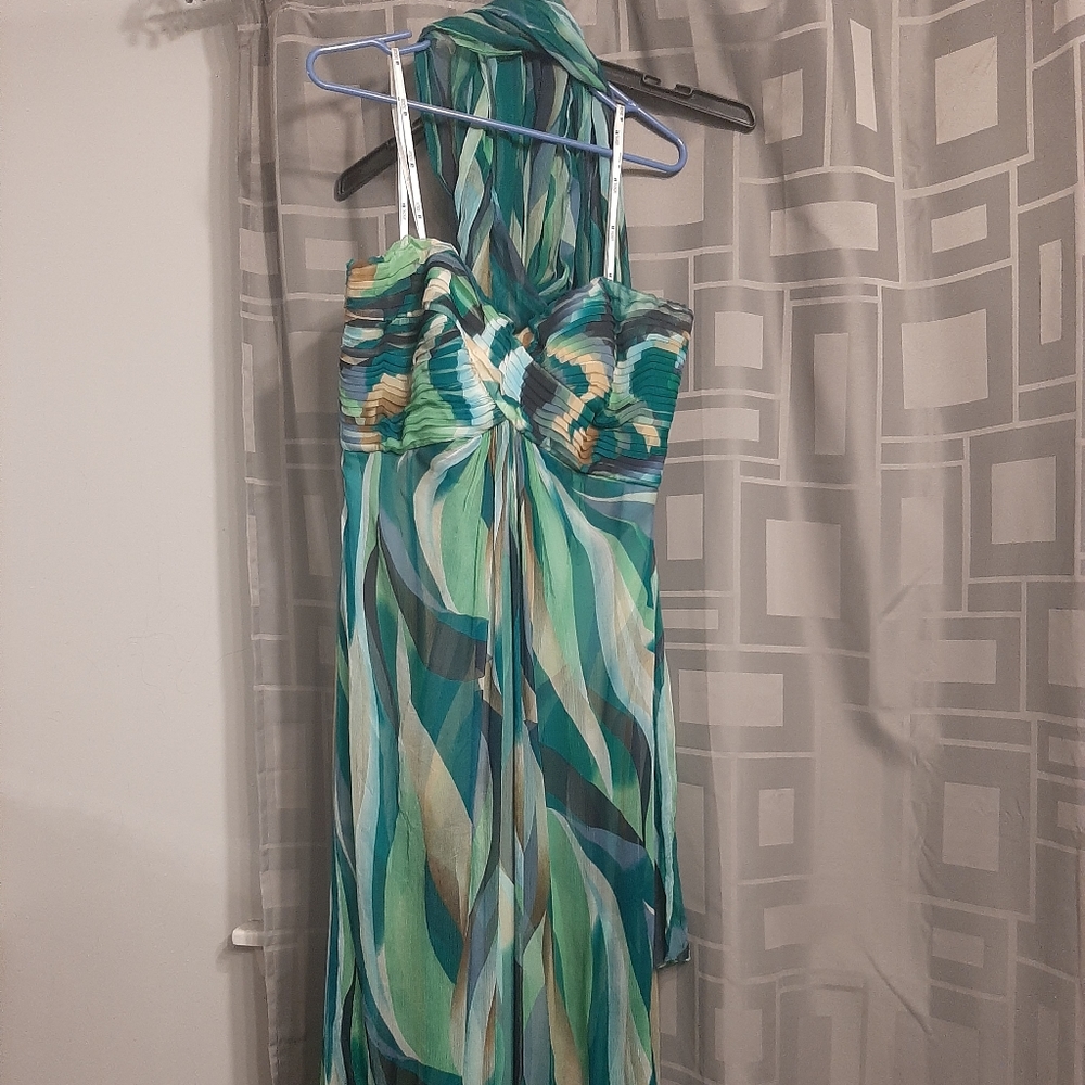 Tadashi Shoji green silk maxi dress